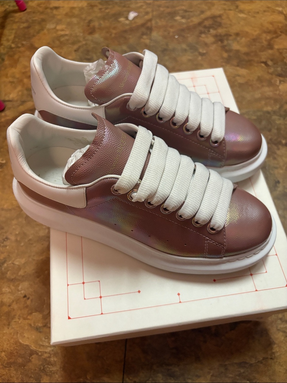 Alexander McQueen Iridescent Pink Platform Sneakers with White Trim